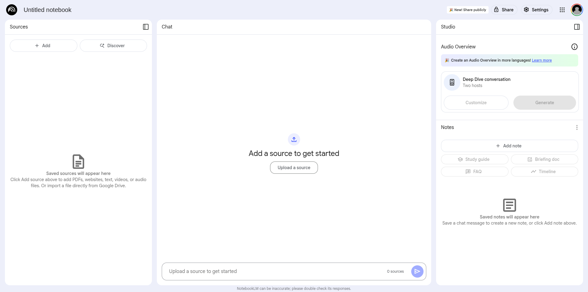 Interface do NotebookLM